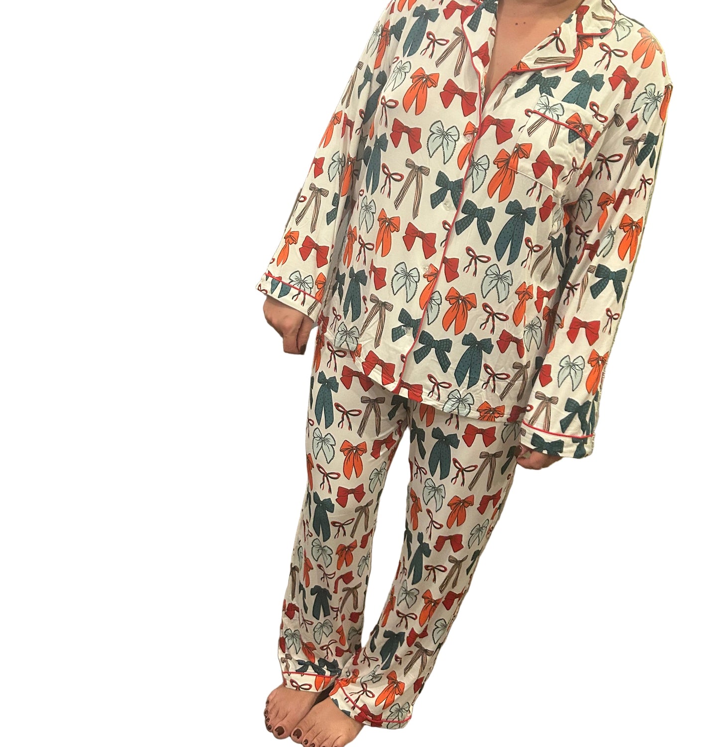 Christmas Bows Adult Button Down Set